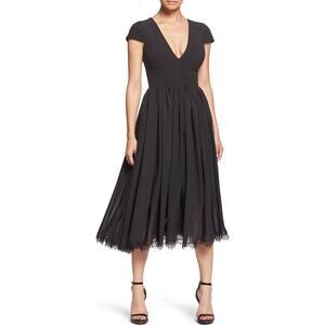 Dress the Population Corey Black Chiffon Fit & Flare Lace Cocktail Dress Small